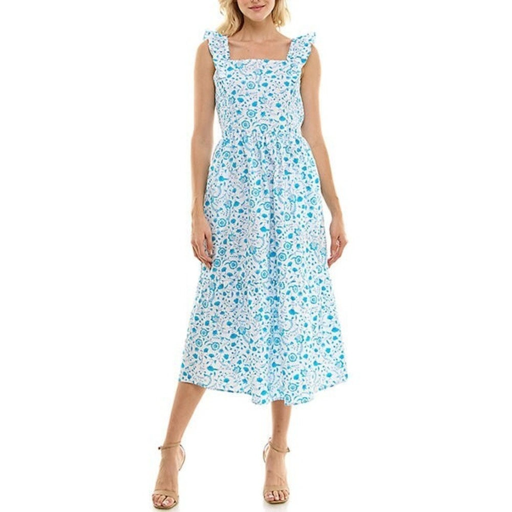 Draper James Ruffle Sleeve Dress XXL Blue Paisley Cotton EHMD255